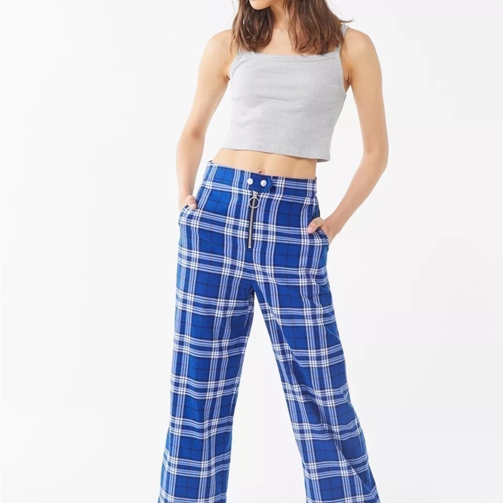UO Daisy Plaid Zip-Front Wide Leg Pant size 8 - Picture 2 of 11